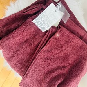 Barefoot Dreams CozyChic Ultra Lite Rib Rolled Edge Pants, Large, Burgundy NWT